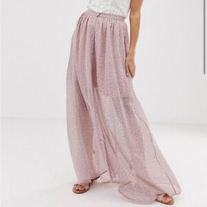 French Connection western boho Elao Maxi  Floral Printed Skirt in tea gown color